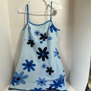Blue floral reversible spaghetti strap dress